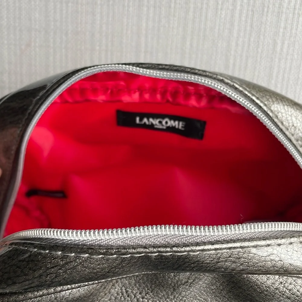 Lancome large gray silver metallic glossy cosmetics pouch